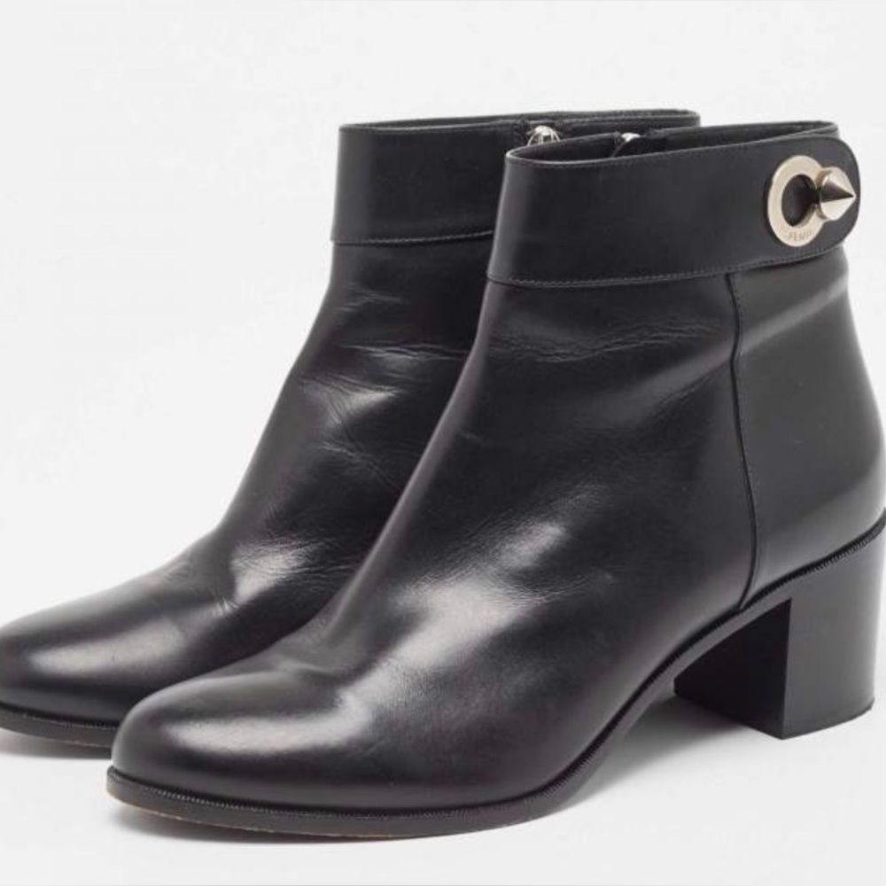 Fendi Black Ankle Boots with Silver Accent